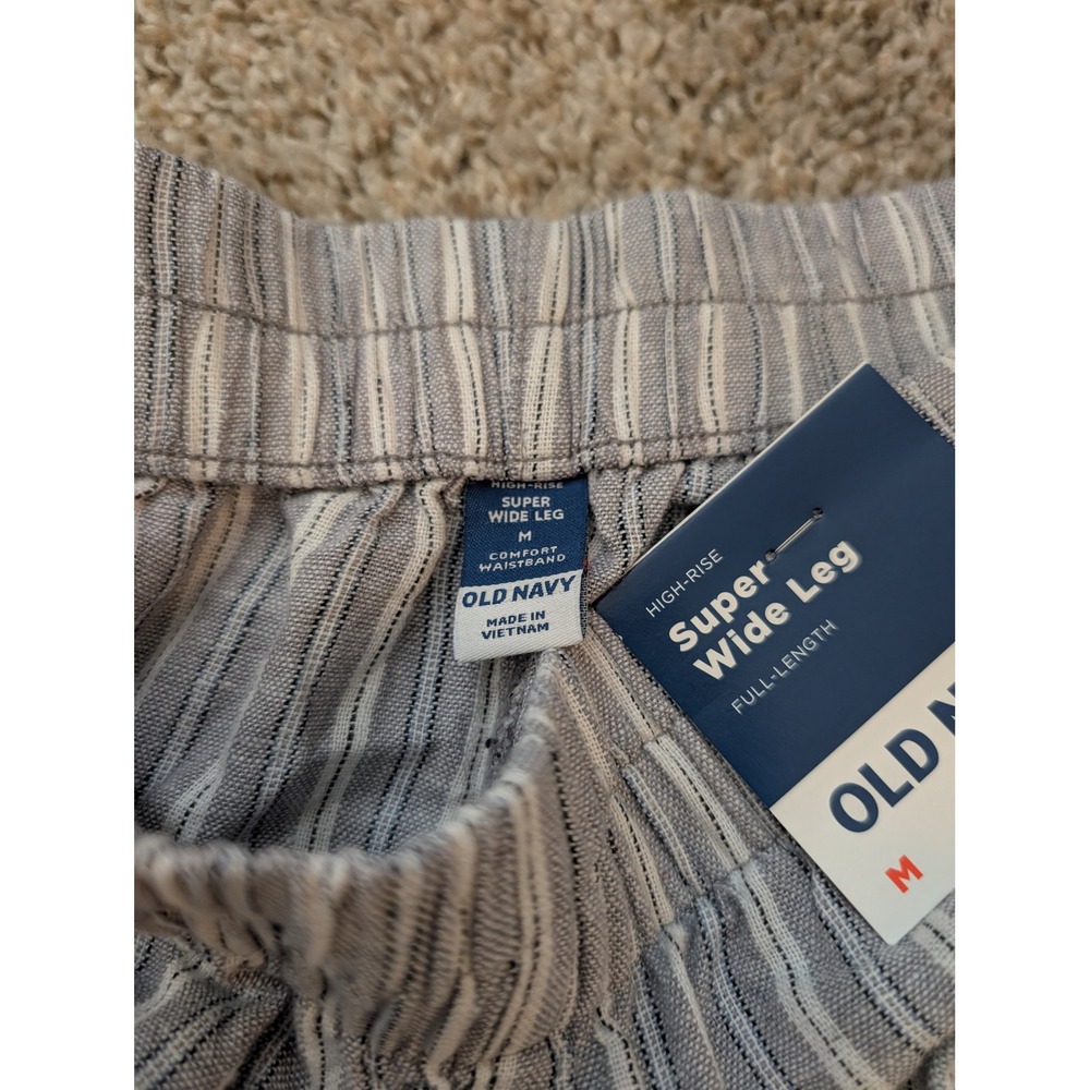 Old Navy Womens Super Wide Leg Linen Blend Striped High Rise Pants Medium NEW - Picture 6 of 6